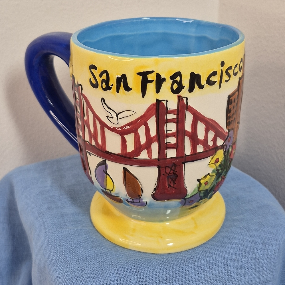Handpainted Ceramic Embossed San Francisco Coffee Mug 20 oz